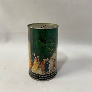 Vintage American Can Company CANCO Coin Metal Bank.Thomas Jefferson Declaration